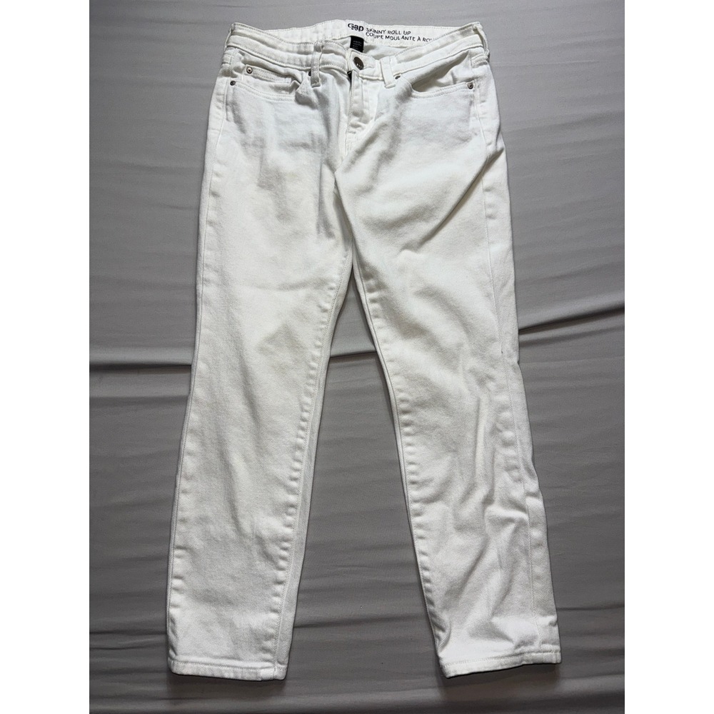 Gap Skinny‎ Roll Up Jeans Womens 0/25S White Denim Mid Rise Stretch Pants